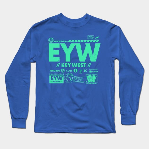 Vintage Key West EYW Airport Code Travel Day Retro Travel Tag Florida Long Sleeve T-Shirt by Now Boarding